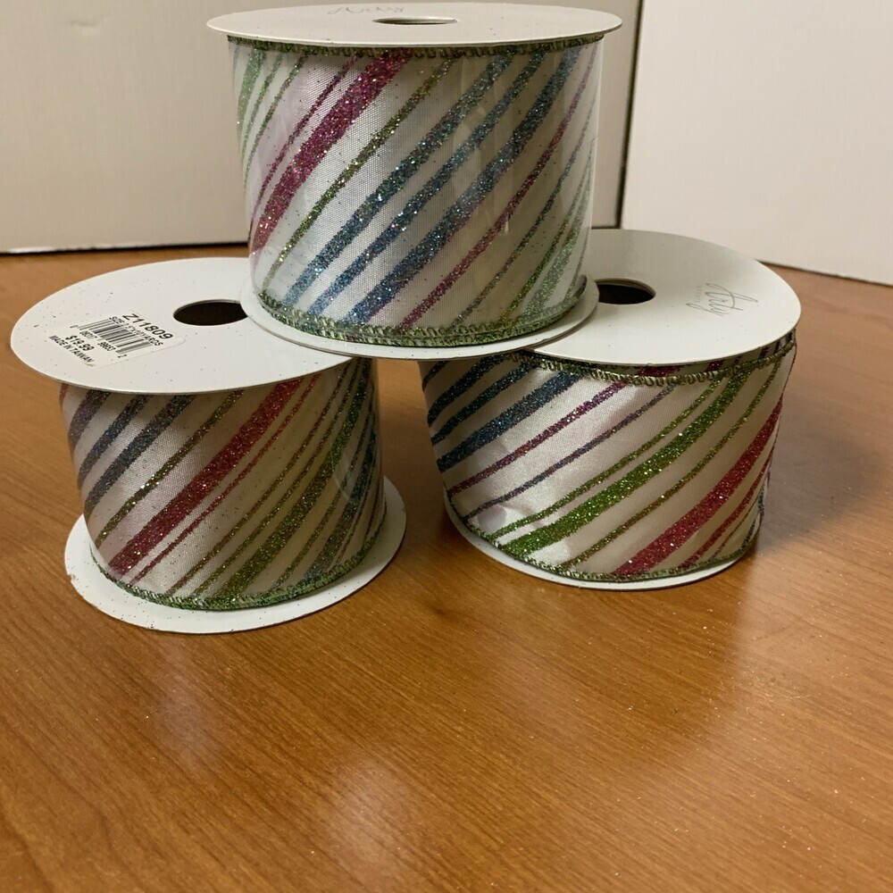 Arty Imports Glittery Multicolored Diaganol Stripe Ribbon -30yds